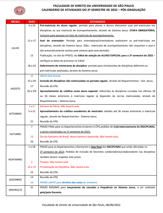 Faculdade Damásio - Direito - Calendário do Vestibular